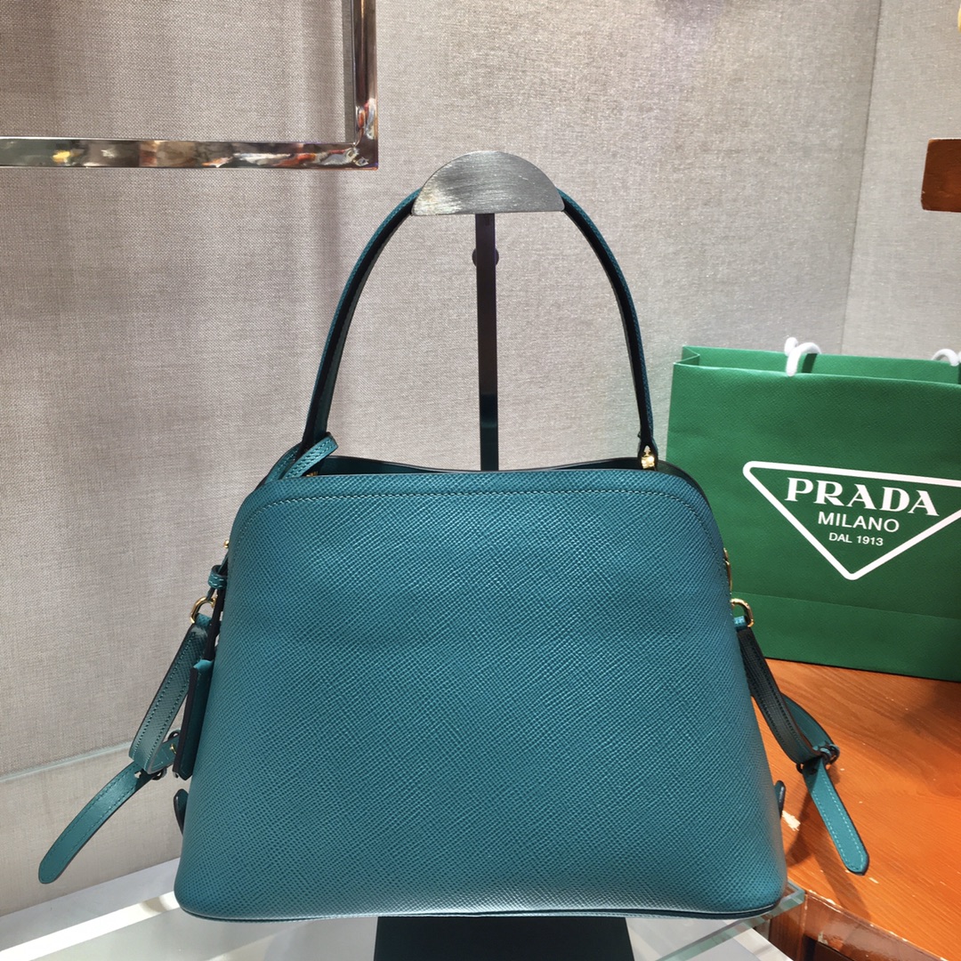 Prada Matinee Saffiano Leather Handbag Bag Tote Blue Paon 1BA282